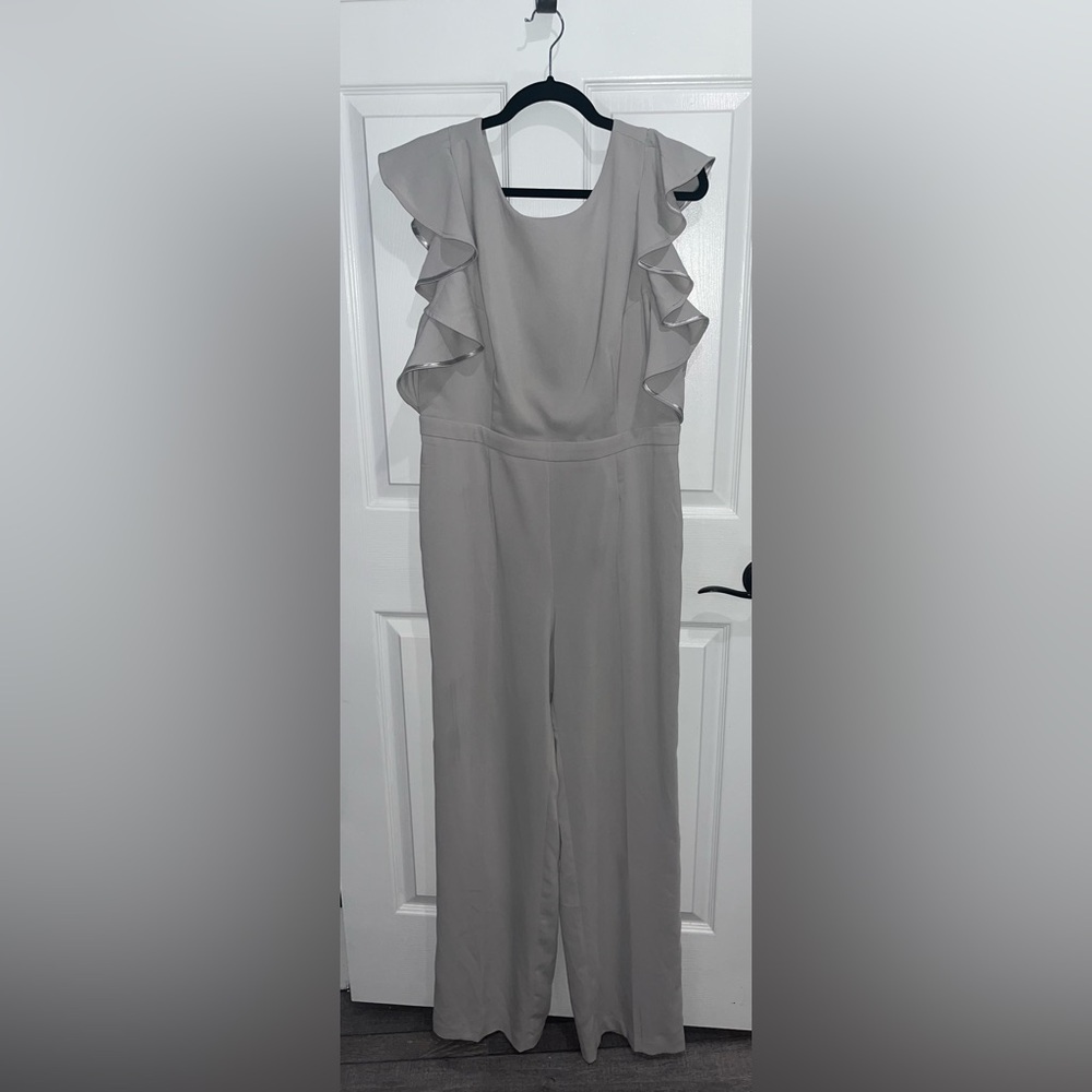 ASOS ruffle gray jumpsuit, size 12, NWT